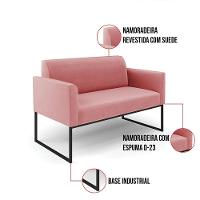Sofá Namoradeira Base Industrial Preto Marisa Suede Rosê - 3
