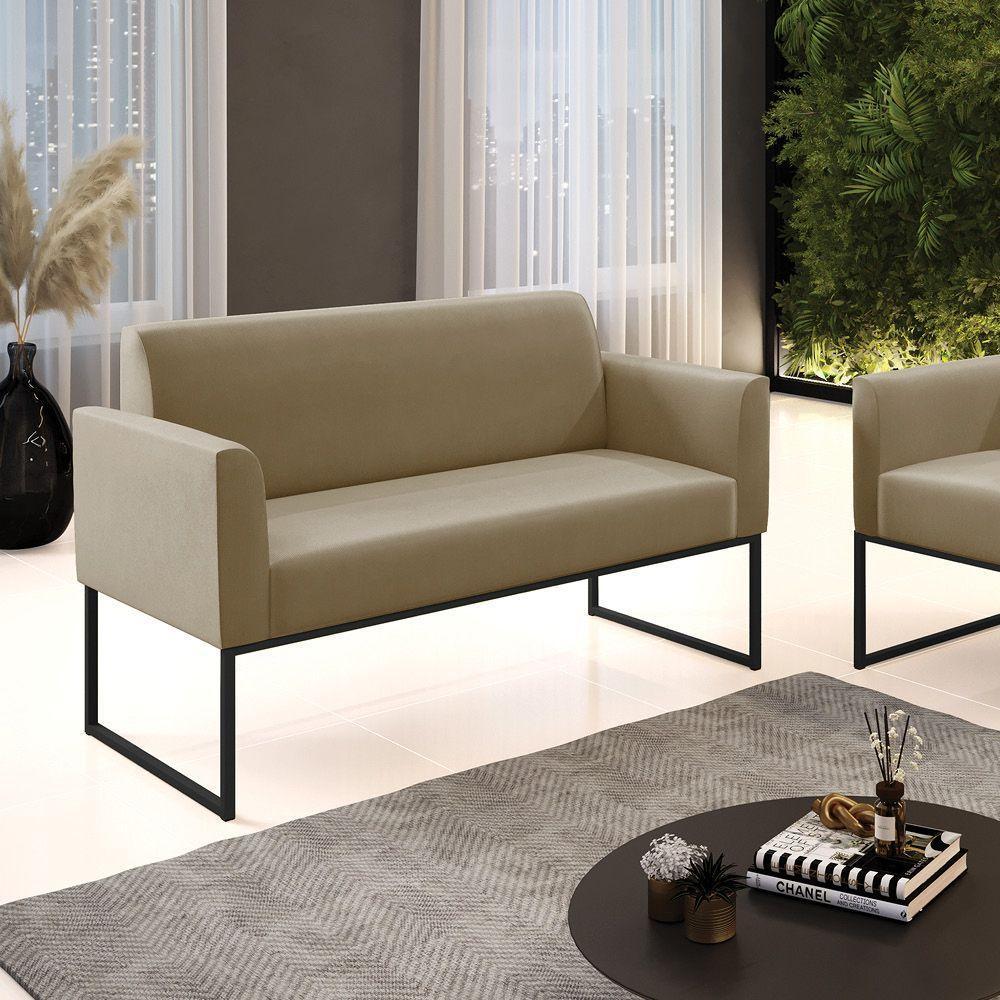 Sofá Namoradeira Base Industrial Preto Marisa Suede Marrom Rato - 1
