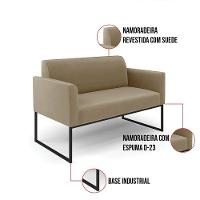 Sofá Namoradeira Base Industrial Preto Marisa Suede Marrom Rato