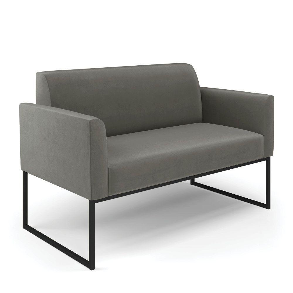 Sofá Namoradeira Base Industrial Preto Marisa Suede Cor Grafite - 1