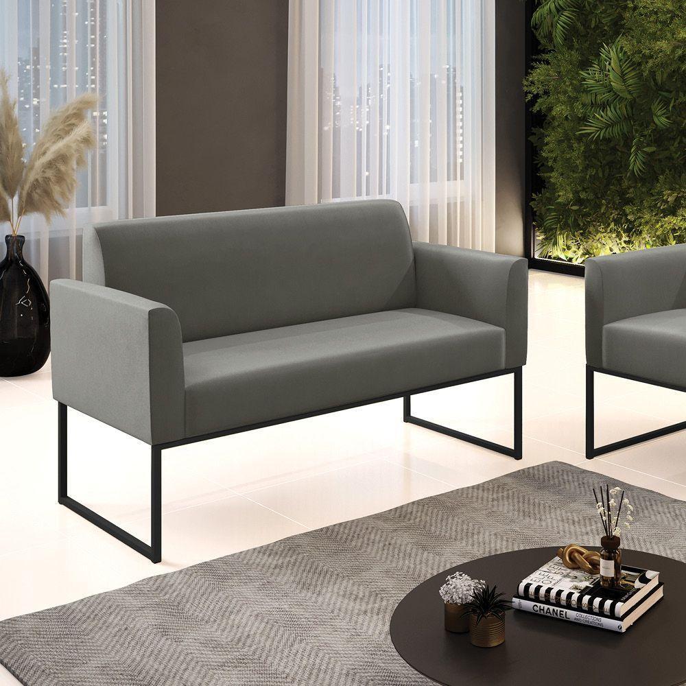 Sofá Namoradeira Base Industrial Preto Marisa Suede Cor Grafite - 2