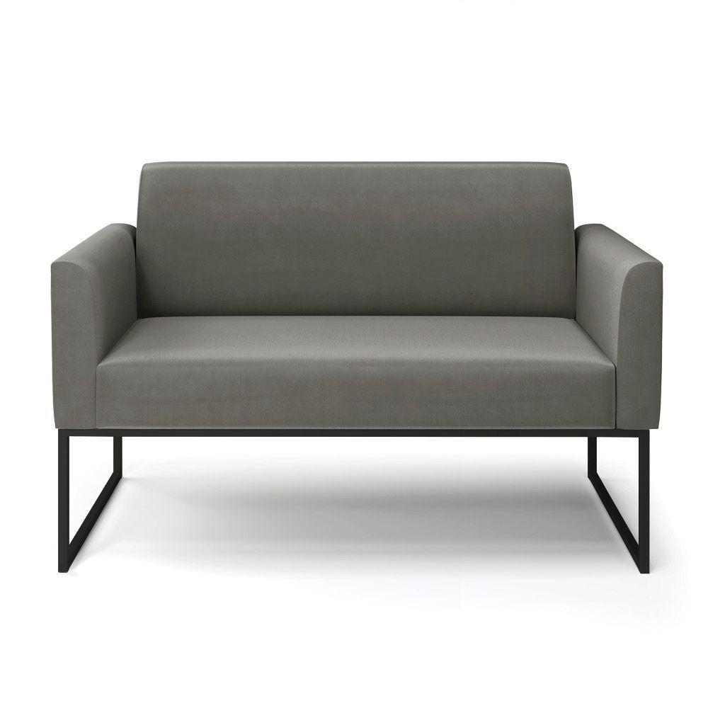 Sofá Namoradeira Base Industrial Preto Marisa Suede Cor Grafite - 4