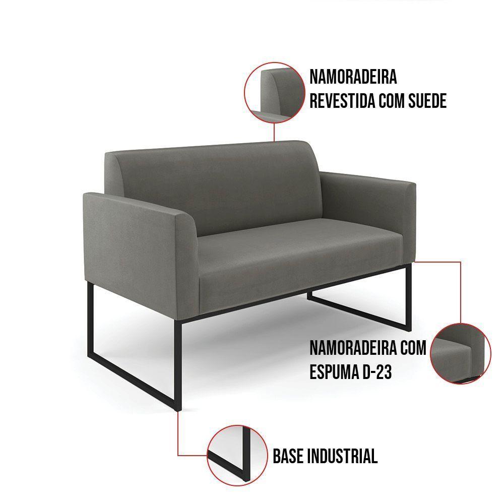 Sofá Namoradeira Base Industrial Preto Marisa Suede Cor Grafite - 7