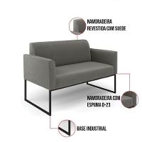 Sofá Namoradeira Base Industrial Preto Marisa Suede Cor Grafite - 7
