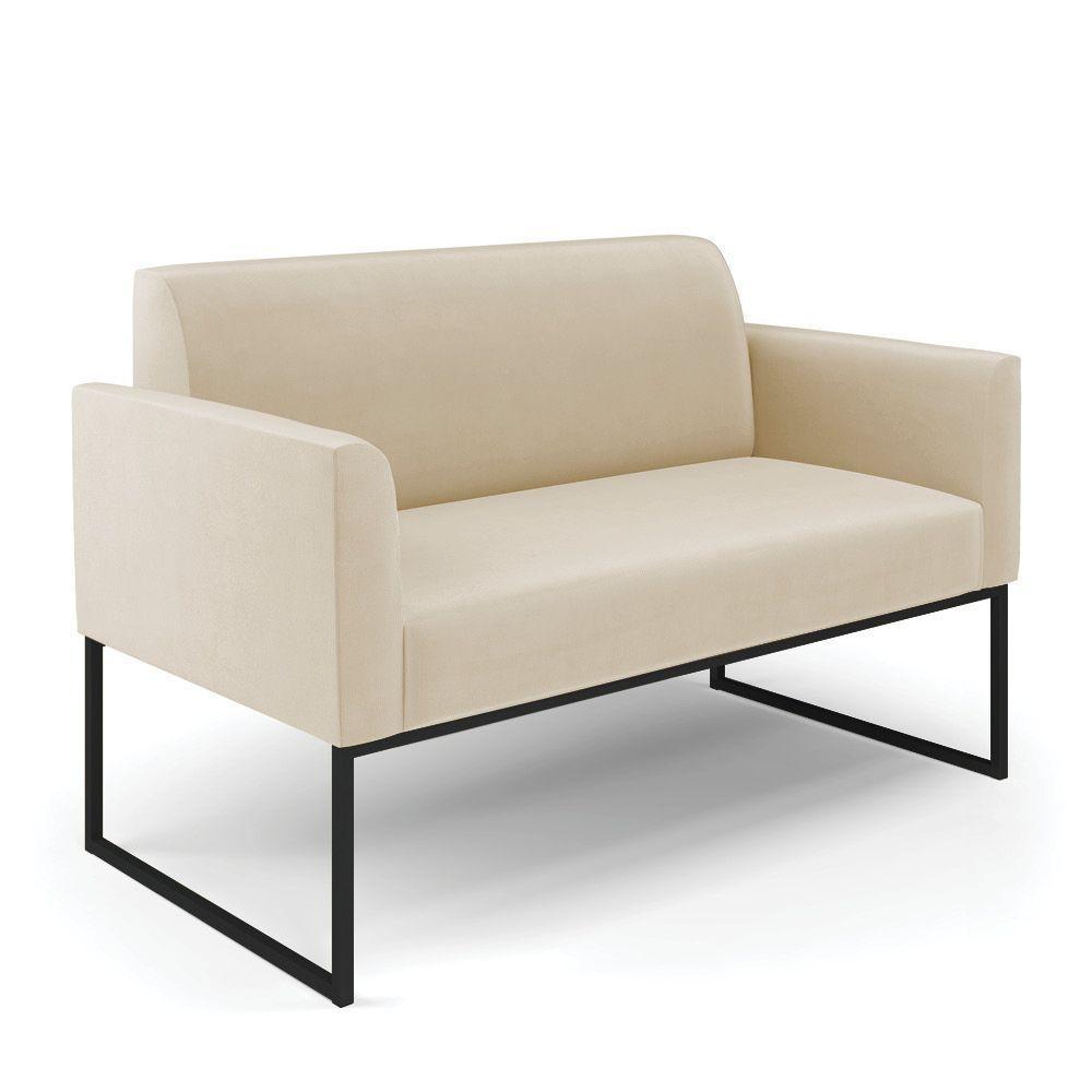 Sofá Namoradeira Base Industrial Preto Marisa Suede Bege - 1