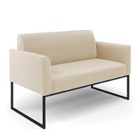 Sofá Namoradeira Base Industrial Preto Marisa Suede Bege - 1