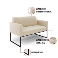 Sofá Namoradeira Base Industrial Preto Marisa Suede Bege - 2