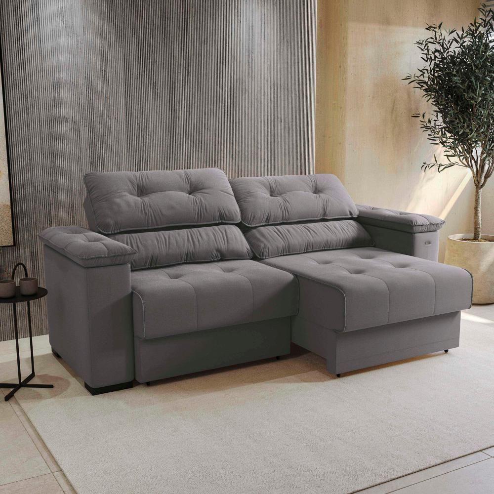 Sofá Cama Kappesberg Stelo Veludo Titânio 230cm - 1