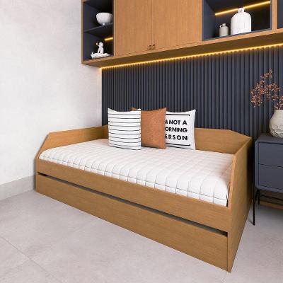 Sofá Cama Solteiro Duplo Com Cama Auxiliar E Rodízio Resistente Duo Amendoa