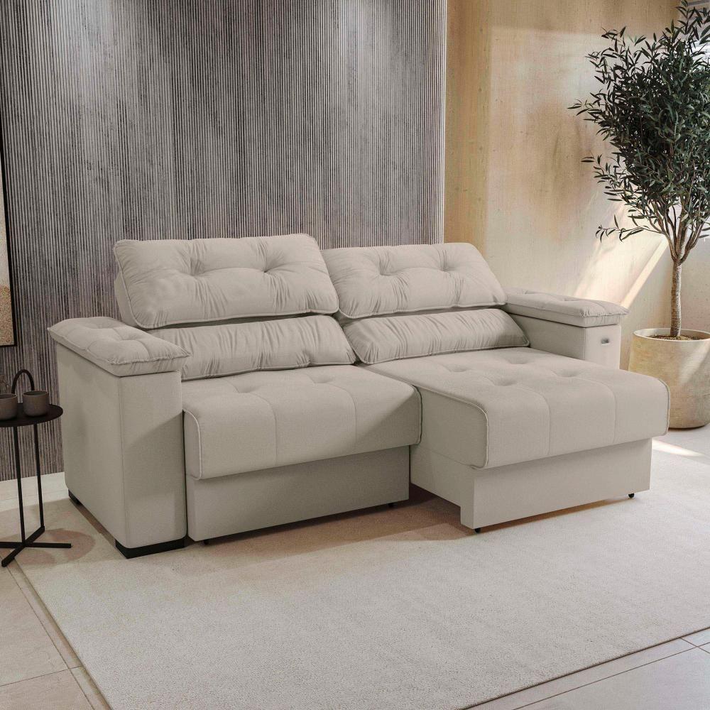 Sofá Cama Kappesberg Stelo Veludo Bege 230cm - 1