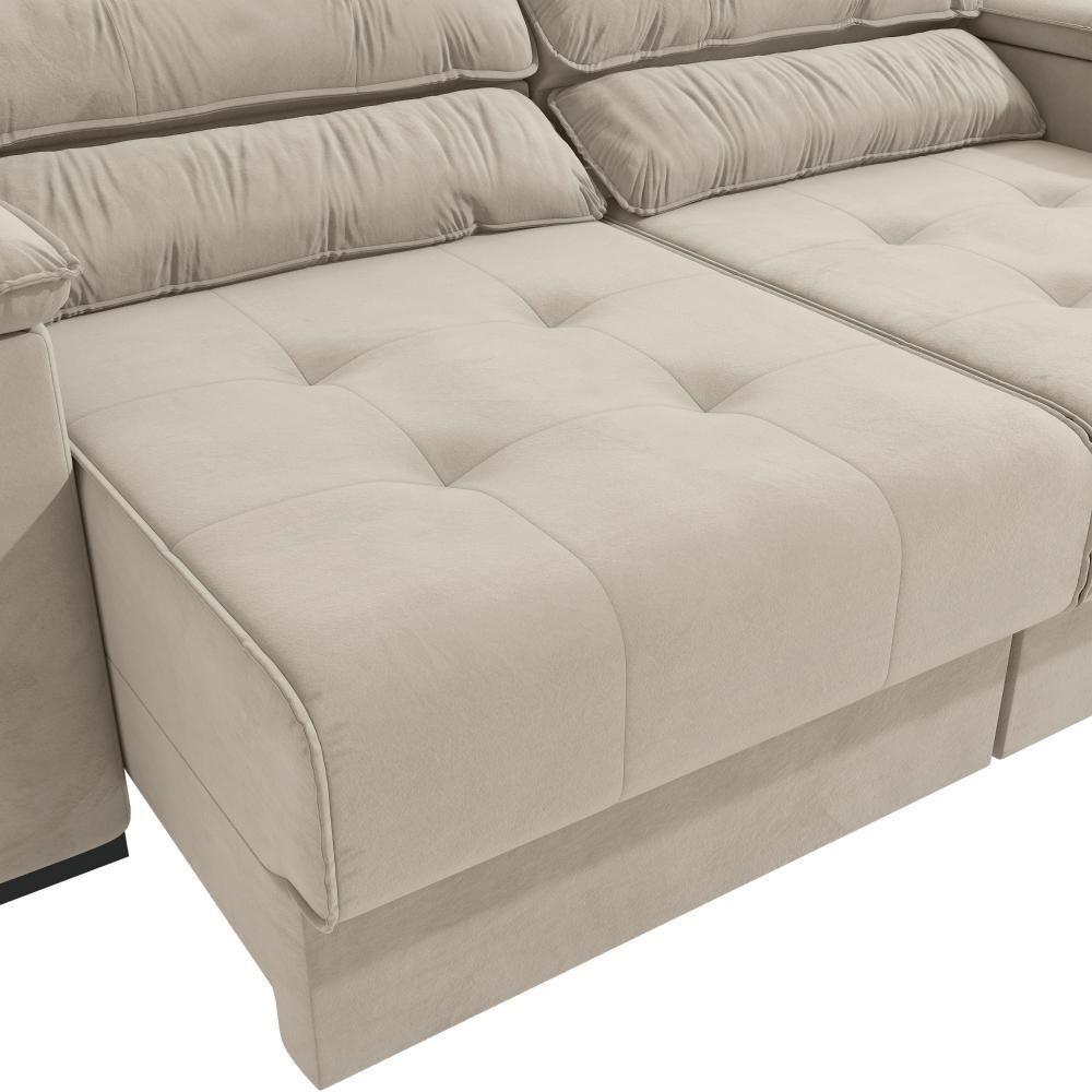 Sofá Cama Kappesberg Stelo Veludo Bege 230cm - 6