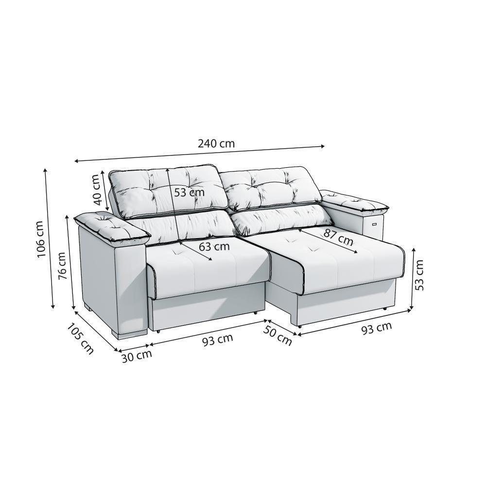 Sofá Cama Kappesberg Stelo Linho Cinza 230cm - 3