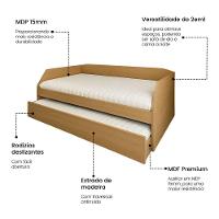Sofá Cama Solteiro Duo Com Cama Auxiliar Em Mdf Reforçado 15mm Amendoa - 2