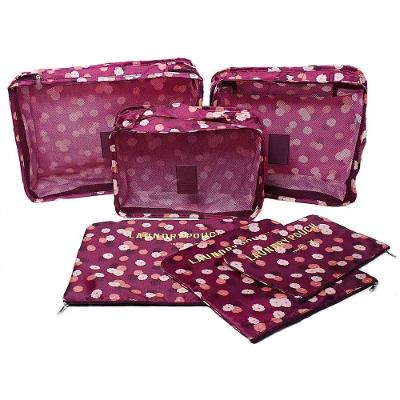 Kit Organizador Mala Bolsa De Viagem Necessaire 6 Peças Modelo Vinho Flores