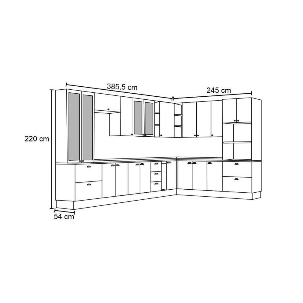 Cozinha Modulada Completa 19pçs Torre Quente Cristaleira 6 Aéreos 5 Balcões Cz264 Branco - Henn - 8
