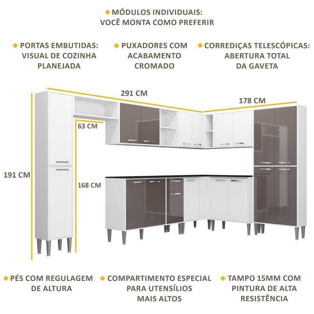 Cozinha Completa Armário e Balcão Xangai Rock Multimóveis - 6