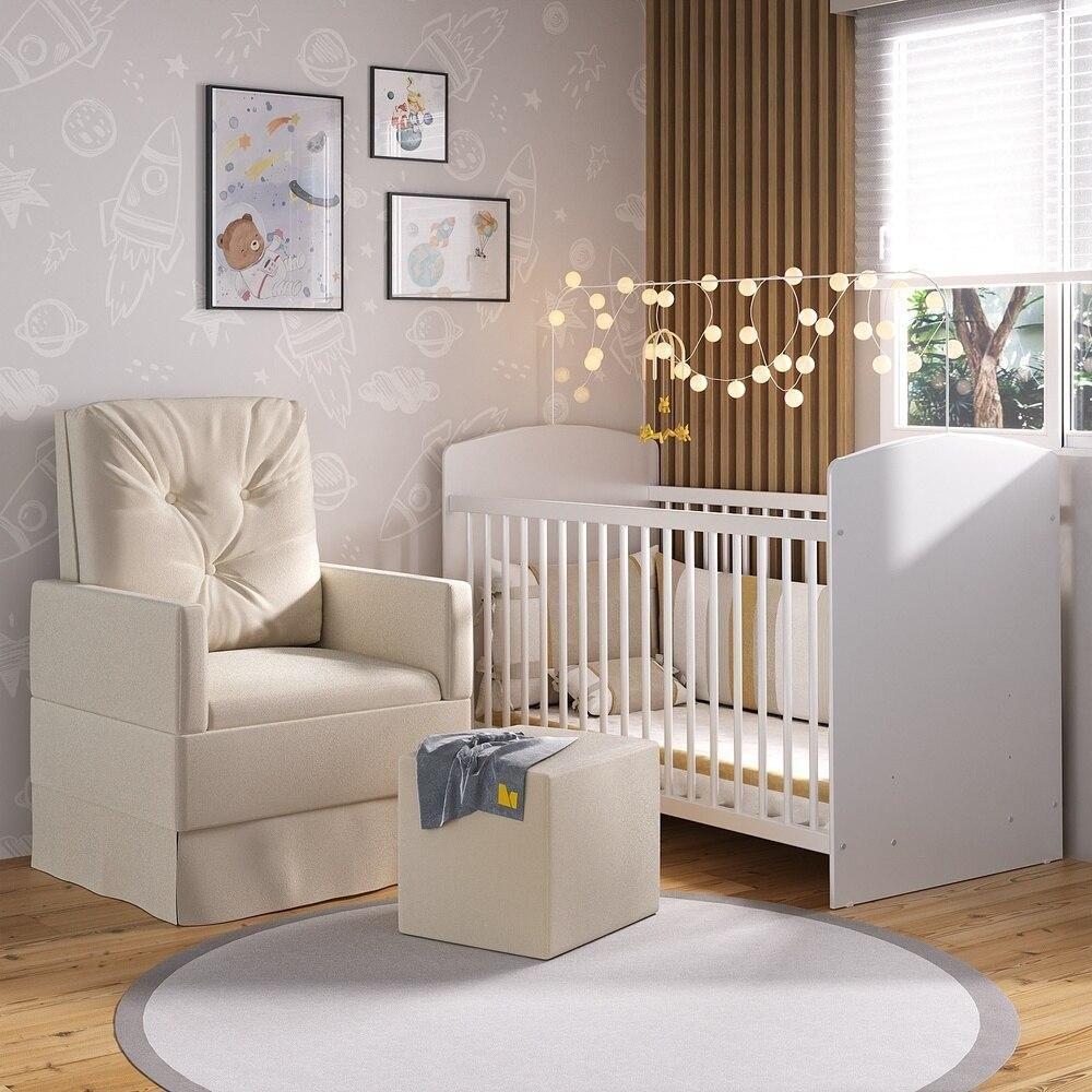 Berço Com Colchão Incluso Poltrona De Amamentação E Puff Multimóveis Mp4099 Branco/Bege Branco/Bege - 1