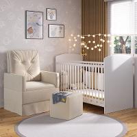 Berço Com Colchão Incluso Poltrona De Amamentação E Puff Multimóveis Mp4099 Branco/Bege Branco/Bege - 1