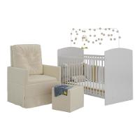 Berço Com Colchão Incluso Poltrona De Amamentação E Puff Multimóveis Mp4099 Branco/Bege Branco/Bege - 4