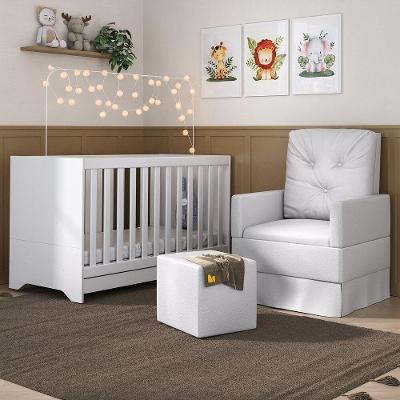 Berço 3x1 Multifuncional Mp4106 em MDP com Colchão Incluso Branco com Poltrona e Puff