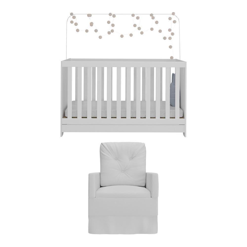 Berço 3X1 Com Colchão Incluso E Poltrona De Amamentação Elza Multimóveis Mp4094 Branco Branco - 2