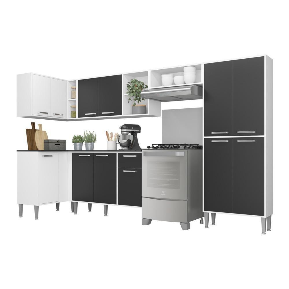 Cozinha Completa Xangai Zouk Fg3162 Com Armário E Balcão Branca/preta - 1