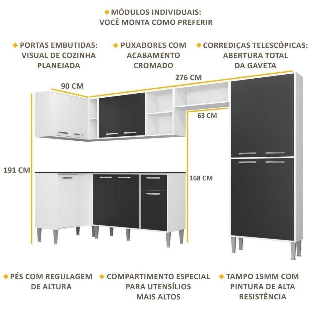 Cozinha Completa Xangai Zouk Fg3162 Com Armário E Balcão Branca/preta - 4