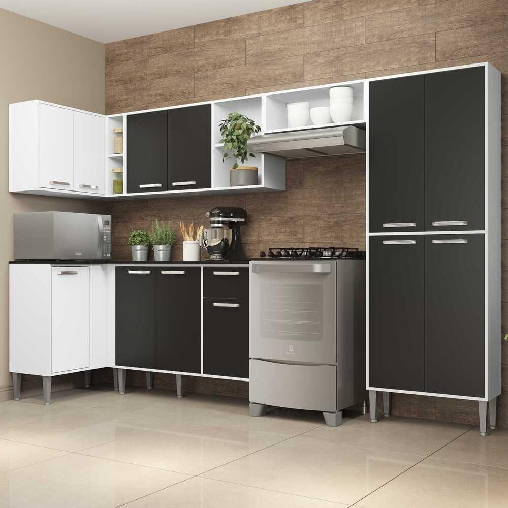 Cozinha Completa Xangai Zouk Fg3162 Com Armário E Balcão Branca/preta - 10
