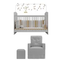 Berço Com Colchão Incluso Poltrona De Amamentação E Puff Mp4099 Branco/Cinza Branco/Cinza
