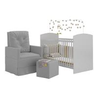 Berço Com Colchão Incluso Poltrona De Amamentação E Puff Mp4099 Branco/Cinza Branco/Cinza - 7