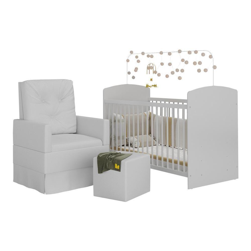 Berço Com Colchão Incluso Poltrona De Amamentação E Puff Olaf Multimóveis Mp4105 Branco Branco - 4