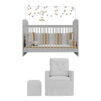 Berço Com Colchão Incluso Poltrona De Amamentação E Puff Olaf Multimóveis Mp4105 Branco Branco - 2