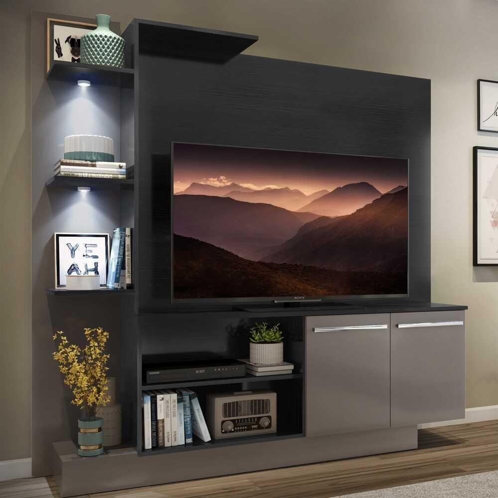 Estante Com 3 Leds Para Tv Até 55´´ Dallas Fg3398 Preta/lacca Fumê - 4