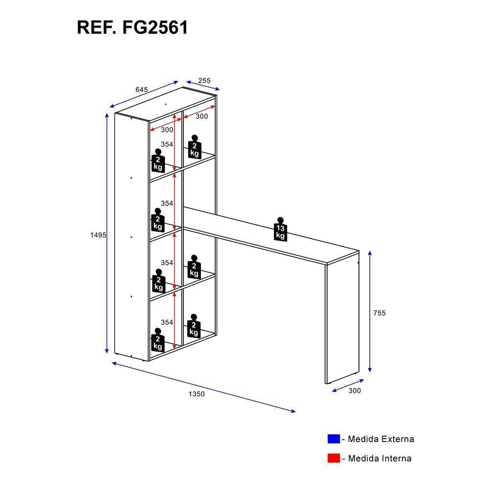 Escrivaninha Com Estante Lateral Fg2561 Branco - 4
