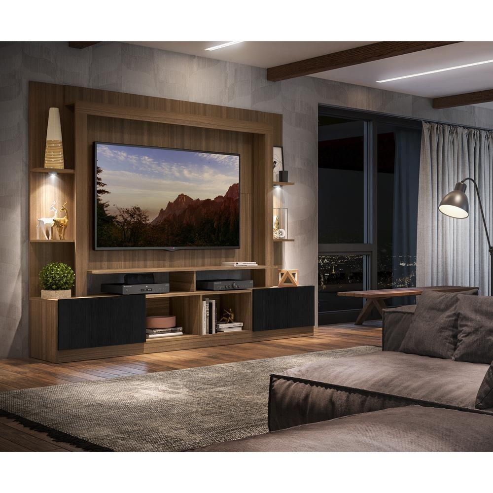 Estante Com Leds Para Tv Até 65´´ Berlim Fg3392 Madeirada/preta - 1