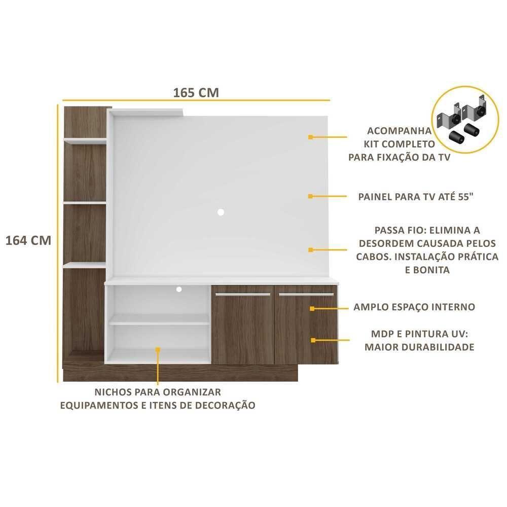 Estante Com Suporte Para Tv Até 55´´ Denver Fg3069 Branca/madeirada - 8