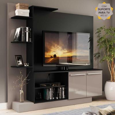 Estante Com Suporte Para Tv Até 55´´ Denver Fg3069 Preta/lacca Fumê