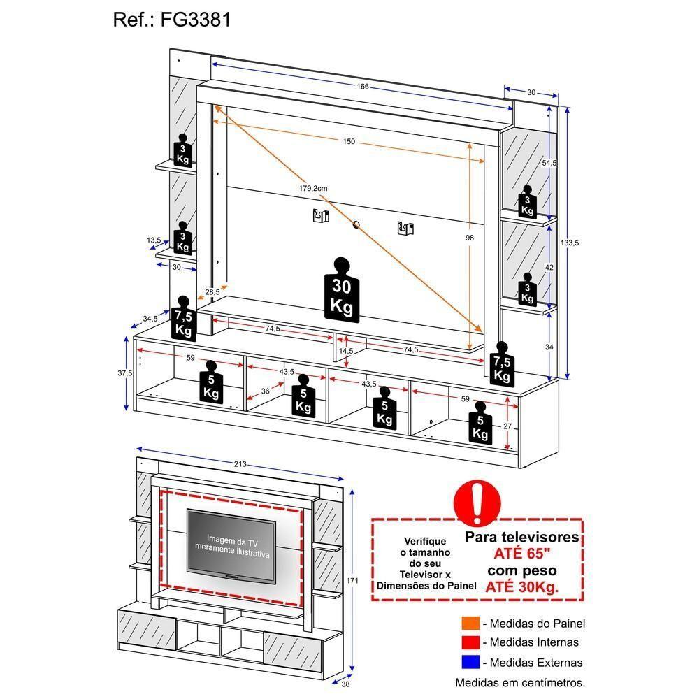 Estante Com Espelho E Suporte Para Tv Até 65´´ Oslo Fg3381 Preta/madeirada - 1