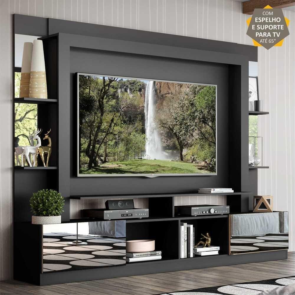 Estante Com Espelho E Suporte Para Tv Até 65´´ Oslo Fg3381 Preta/madeirada - 7