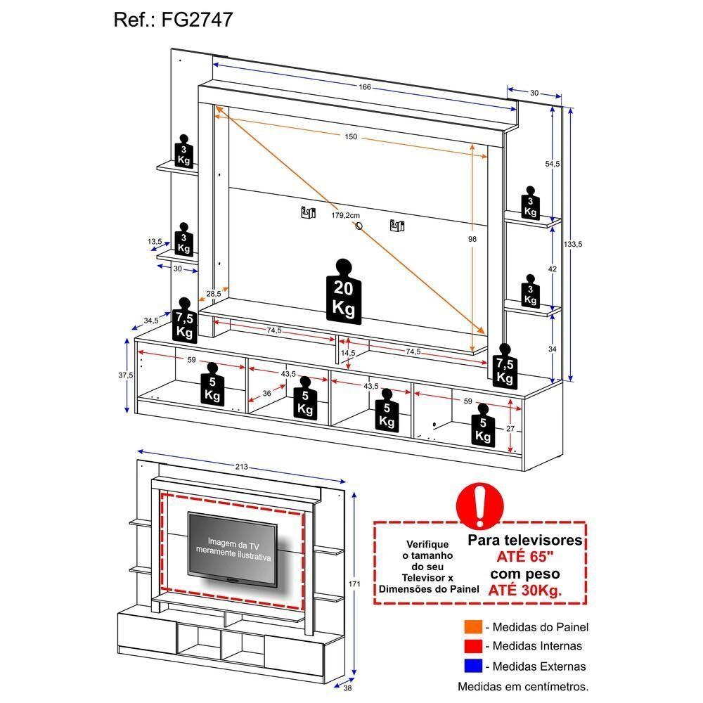 Estante Com Suporte Para Tv Até 65´´ Moscou Fg2747 Preta - 3