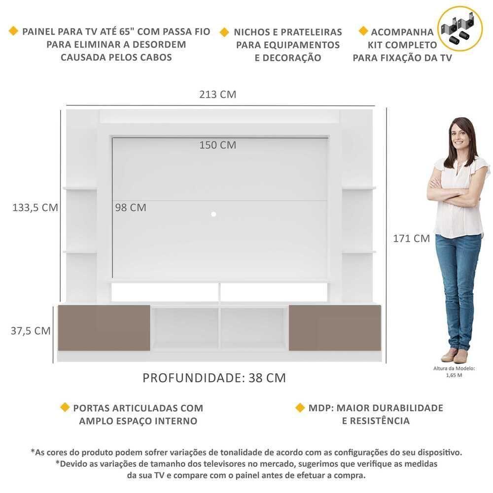 Estante Com Suporte Para Tv Até 65´´ Oslo Fg3386 Branca/lacca Fumê - 7
