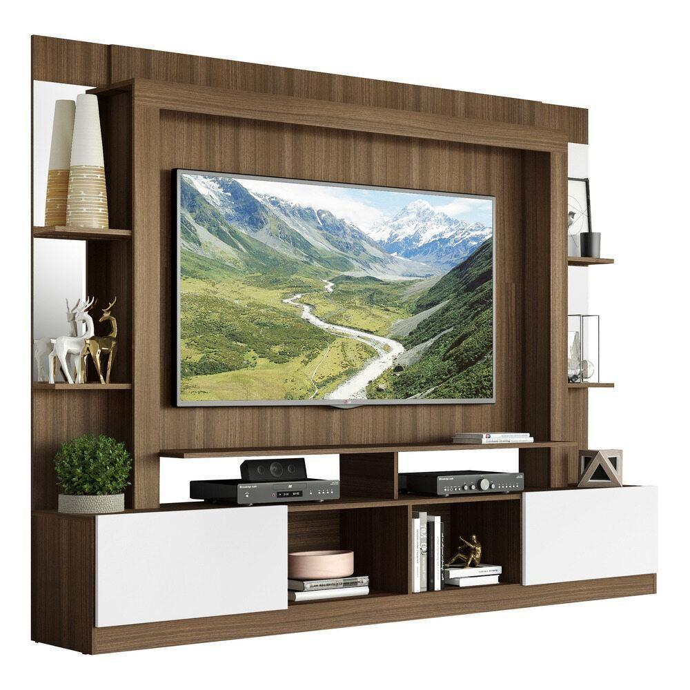 Estante Com Suporte Tv 65" Prateleiras C/ Espelho Oslo Multimóveis V3385 Madeirado/Branco - 1