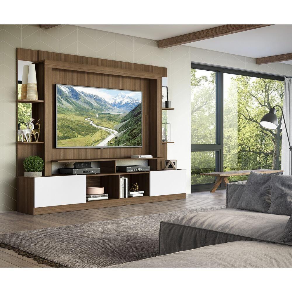 Estante Com Suporte Tv 65" Prateleiras C/ Espelho Oslo Multimóveis V3385 Madeirado/Branco - 2