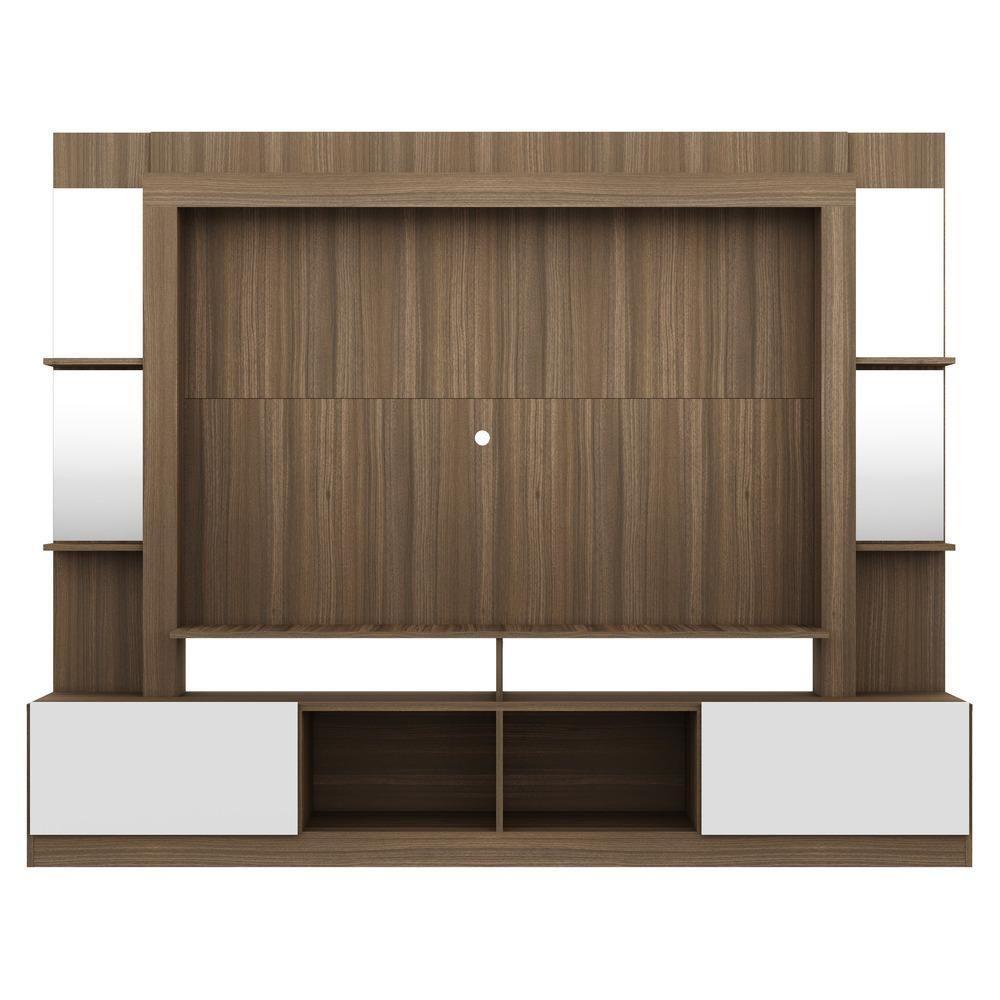 Estante Com Suporte Tv 65" Prateleiras C/ Espelho Oslo Multimóveis V3385 Madeirado/Branco - 3
