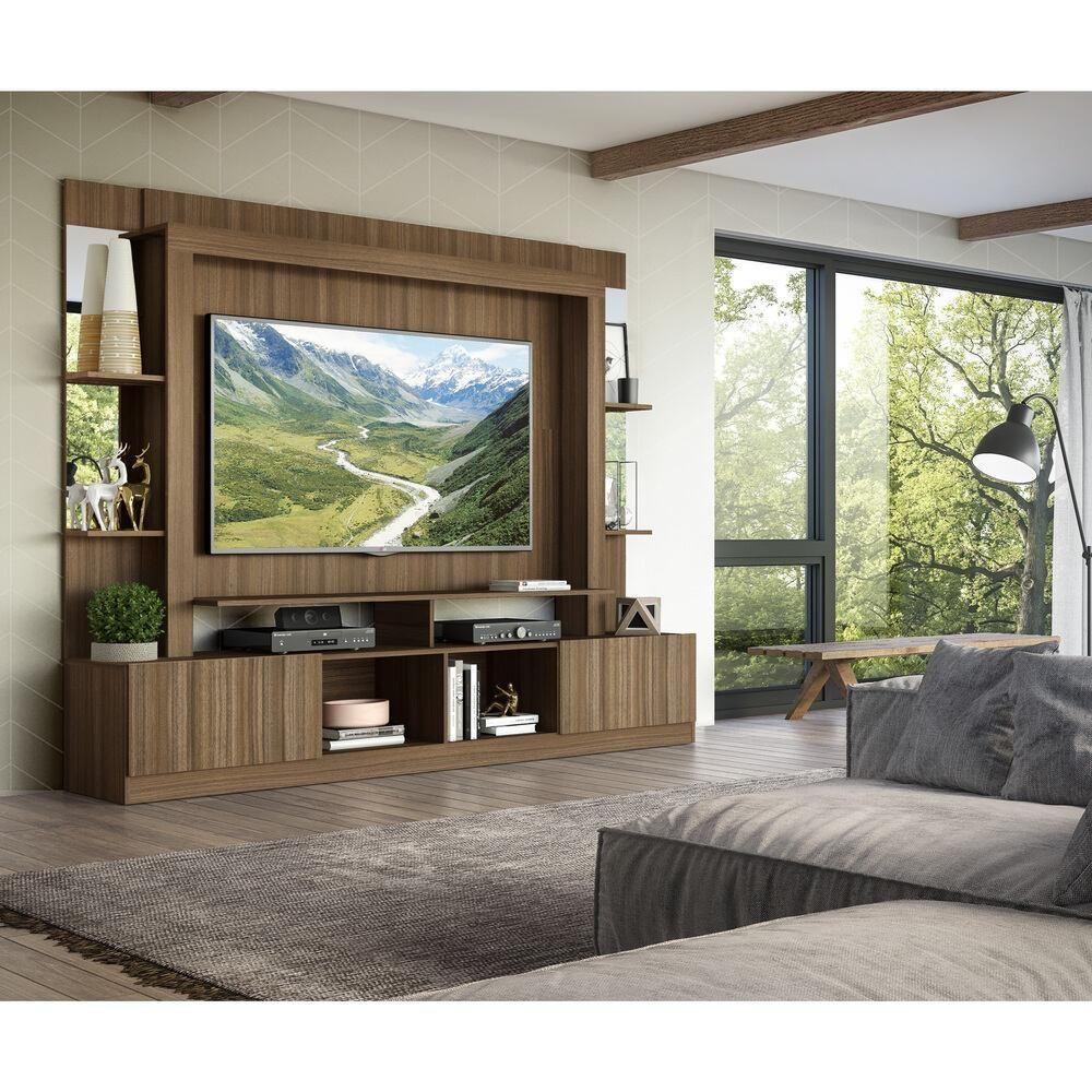 Estante Com Suporte Tv 65" Prateleiras C/ Espelho Oslo Multimóveis V3385 Madeirada Madeirado - 2