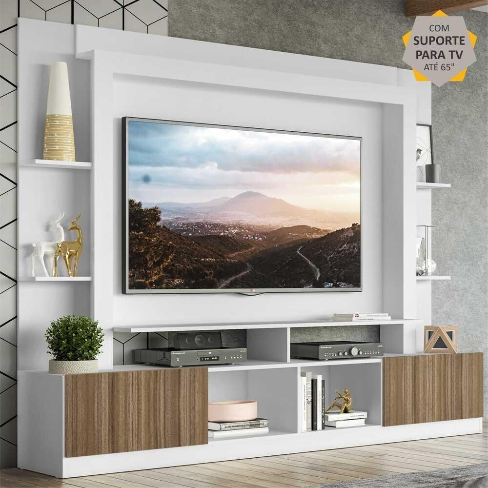 Estante Com Suporte Para Tv Até 65´´ Oslo Fg3386 Branca/madeirada - 3