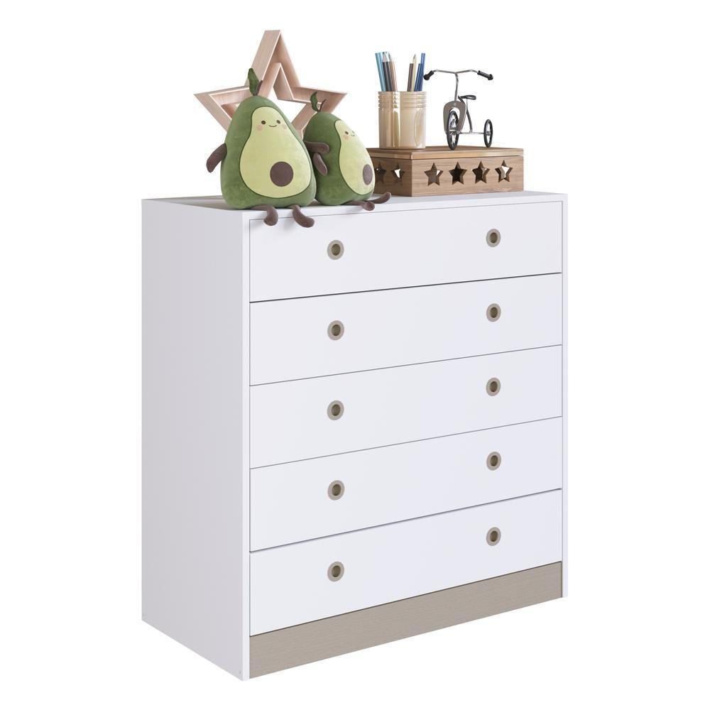 Cômoda Infantil Com 5 Gavetas Multimóveis Cr40101 Branca/fumê Branco/fumê - 1