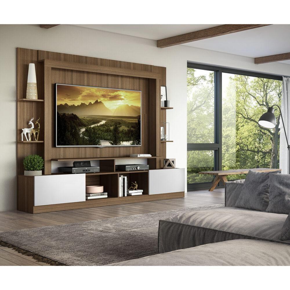 Estante Com Suporte Tv 65" E 2 Portas Oslo Multimóveis V3386 Madeirada/Branca Madeirado/Branco - 2