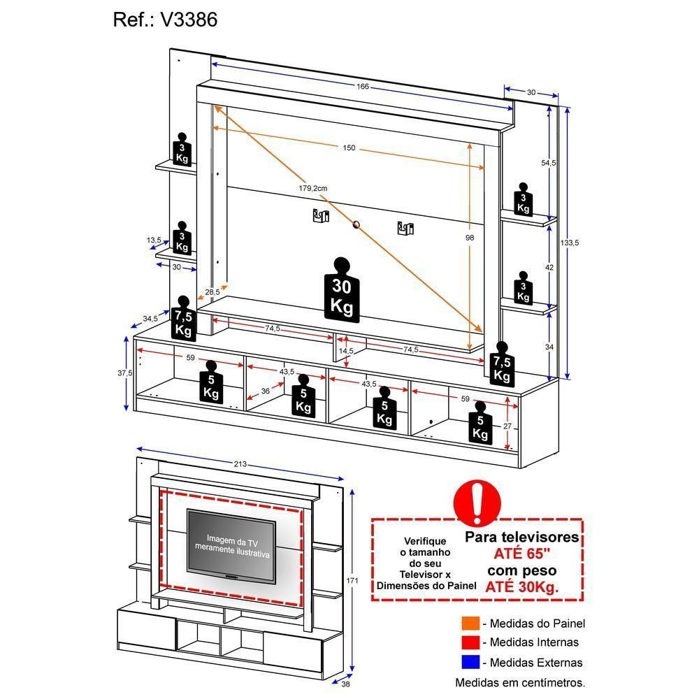 Estante Com Suporte Tv 65" E 2 Portas Oslo Multimóveis V3386 Madeirada/Branca Madeirado/Branco - 5