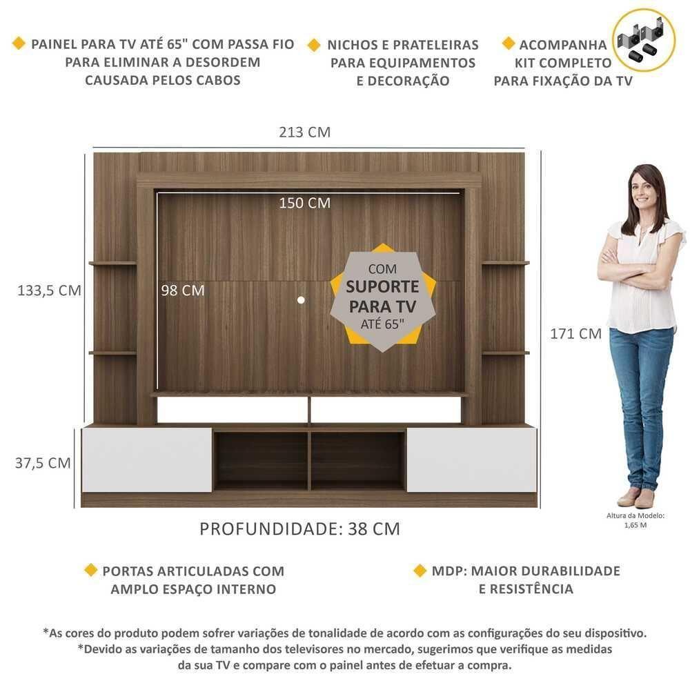 Estante Com Suporte Tv 65" E 2 Portas Oslo Multimóveis V3386 Madeirada/Branca Madeirado/Branco - 6